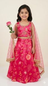 Chinnon Fabric Radish colour Attractive Readymade Lengha Choli