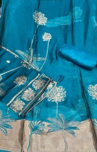 Silk Fabric Handwork Firozi Colour Designer Suit