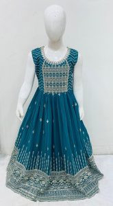 Chinon Fabric C green Colour Sippy Work Readymade Long Frock