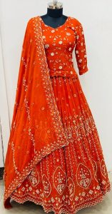 Georgette Fabric  Rust Colour Customized Handwork Party Wear Dress