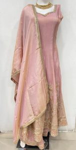 Shimmer Fabric Peach Pink Colour Readymade Frock With Plazzo Suit