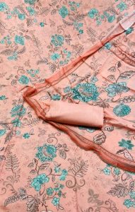 Crape Masleen Fabric Peach Colour Casual Wear Suit