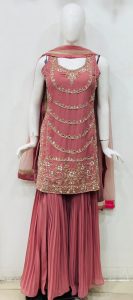Georgette Fabric Onion pink colour with lovely mirror work deziner suit