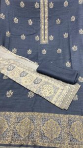 Pashmina  Fabric  Grey Blue Colour Casual Wear Suit