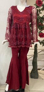 Fabric Net Maroon Colour Customize Poplin Suit