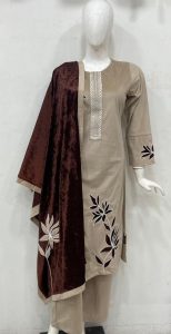 Velvet Fabric golden colour Readymade pant suit