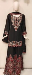 Chinon Fabric Black Colour Readymade Plazzo Suit