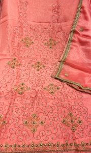 Tissue  Fabric Peach Colour Handwork Party Wear Suit