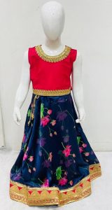 Silk Fabric Navy Blue and Red Contrast Readymade Lehenga Choli