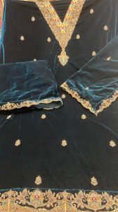 VELVET FABRIC PEACOCK COLOUR DEZINER SUIT