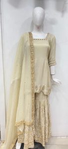 Shimmer Fabric  Golden Customize Sharara Suit