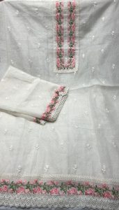 Cotton Fabric Cream Colour Thread Work Casual Wear Suit