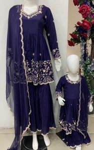 Fabric Pure Silk Navy Blue  Customize  Frock With Sharara Suit