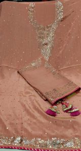 Shimmer fabric peach colour party wear suit