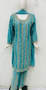 Fabric Silk lovely hand work Sky Colour Readymade Pent suit