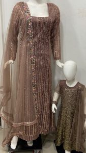 Fabric Net Copper Colour Mother and Daughter  Customize Outfit