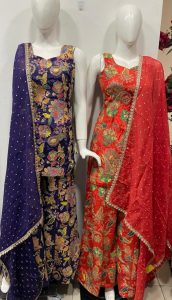 Fabric Chinon Red and Purple Customize Plazzo Suit