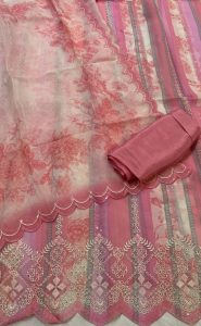 Organza Fabric Baby Pink Thread Work Lovely Suit