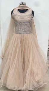 Net Fabric  Handwork Light Peach  Colour Readymade Gown
