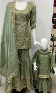 Fabric Shimmer Sage Green Mother and Daugther Matching Outfit