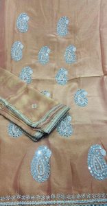 Shimmer Fabric Peach  Colour Mirror Work  Party Wear Suit