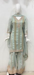 Shimmer Fabric Sky colour Readymade Plazo suit