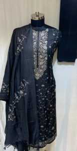 Khadi Silk Fabric  Black Grey Colour Thread Work Casual Wear Suit