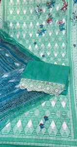 Cotton Fabric C Green Printed Casual Wear Suit