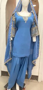 Silk Crape Fabric Powder Blue Colour Customize  Farsi Salwar Suit