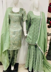 Fabric Georgette and Velvet  Sage  Green Customize  salwar  Suit and Sharara