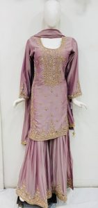 Chinon Fabric Lavender Colour Readymade Sharara Suit