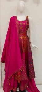 Banarasi Fabric Majanta Colour Readymade Nyra Cut Dress