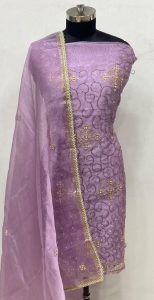 Tissue Shimmer Fabric Handwork Lavender Colour Designer Suit