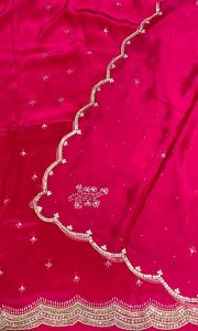 Crape  Fabric HotPink Colour Designer Suit