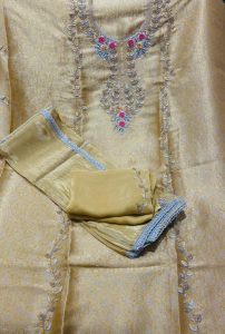 Khadi Cotton Fabric Mustard Colour  Casual Wear Suit