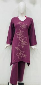 Fabric woollen wine colour Readymade coord set