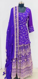 Georgette  Fabric Purple Colour Customized  Handwork Party Wear Suit