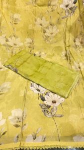 Fabric Masleen Parrot Colour with lovely printed work