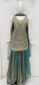 Tissue Shimmer Fabric Powder Blue Colour Readymade Plazzo Suit