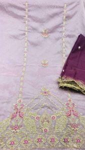 Shimmer Fabric wine colour with lovely handwork desiner suit