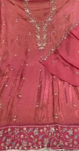 Shimmer Fabric Handwork Onion Pink Designer Suit