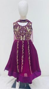 Georgette Fabric Wine Colour Party Wear Readymade Long Frock