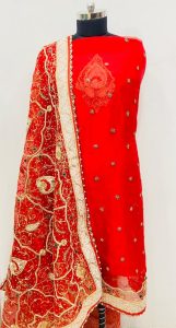 Organza Fabric Red Colour Handwork Party Wear Suit