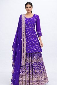 Georgette  Fabric Purple Colour Customized  Handwork Party Wear Suit