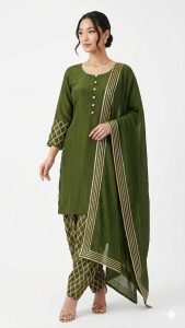 Silk Fabric Mehandi colour Customized salwar suit