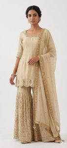 Shimmer Fabric  Golden Customize Sharara Suit