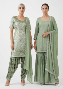 Fabric Georgette and Velvet  Sage  Green Customize  salwar  Suit and Sharara
