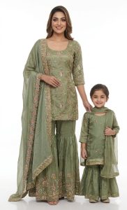 Fabric  Shimmer Sage Green Mother and Daugther Matching Outfit