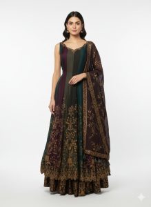 Banarasi  Fabric Multicolour  Readymade Nyra Cut Party Wear Dress