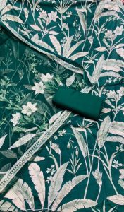 Cotton Fabric Green colour printed suit